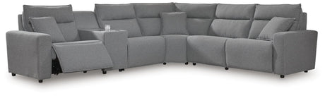 Modmax II Salt and Pepper Next-Gen Nuvella™ 6-Piece Reclining Sectional with Console - image 2