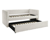 Close-up of white dove velvet upholstery