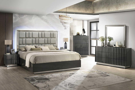 Mona Gray Upholstered LED Panel Bedroom Set main bed view