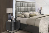 Side view of Mona Gray Upholstered LED Panel Bedroom Set bed