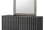 Close-up of LED lit upholstered bed headboard