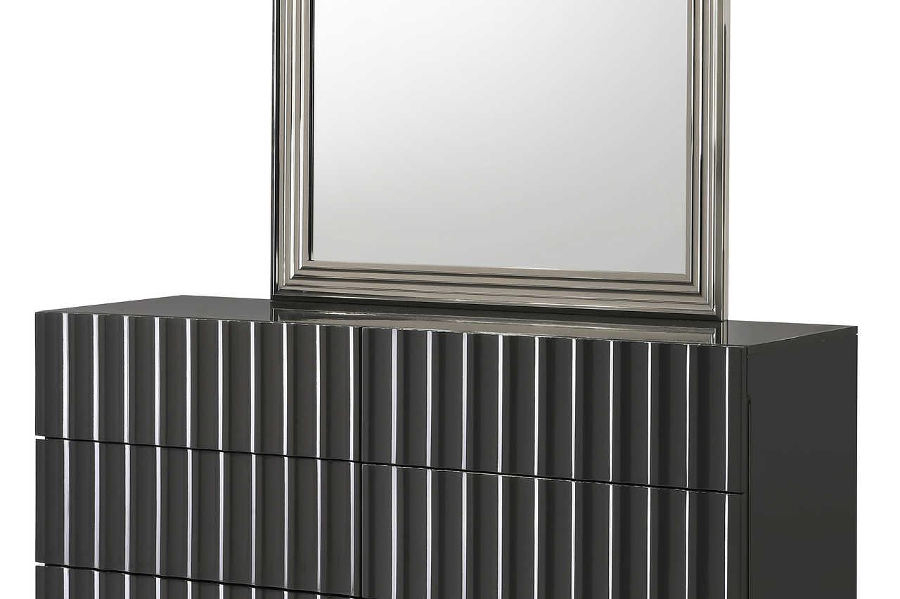 Close-up of LED lit upholstered bed headboard