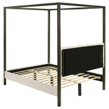 Detailed view of wooden slats and center support legs beneath the bed