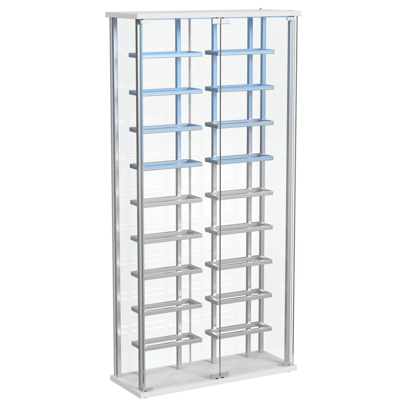 Montara Tempered Glass LED Wine Storage Curio Cabinet Chrome front view