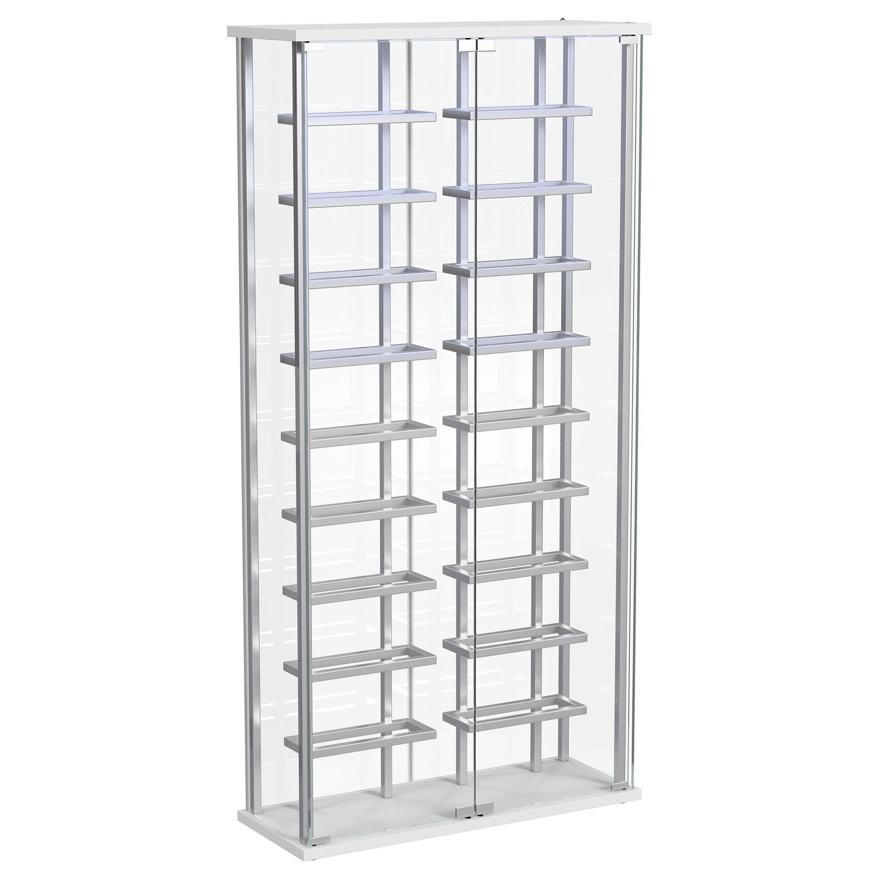 Close-up of chrome hardware and glass doors