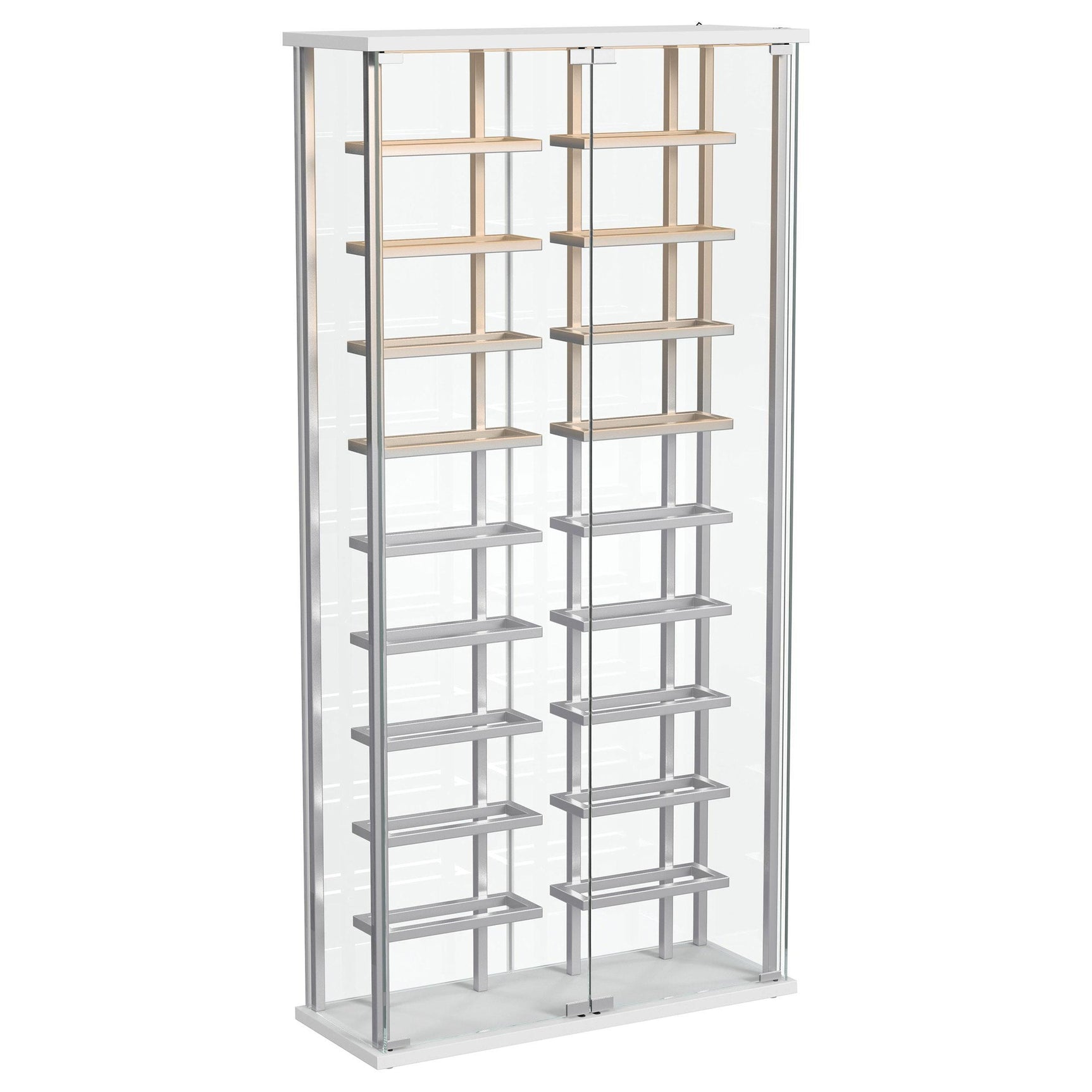 Interior LED-lit glass shelves with wine bottles