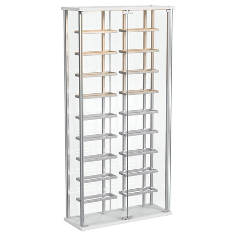 Interior LED-lit glass shelves with wine bottles