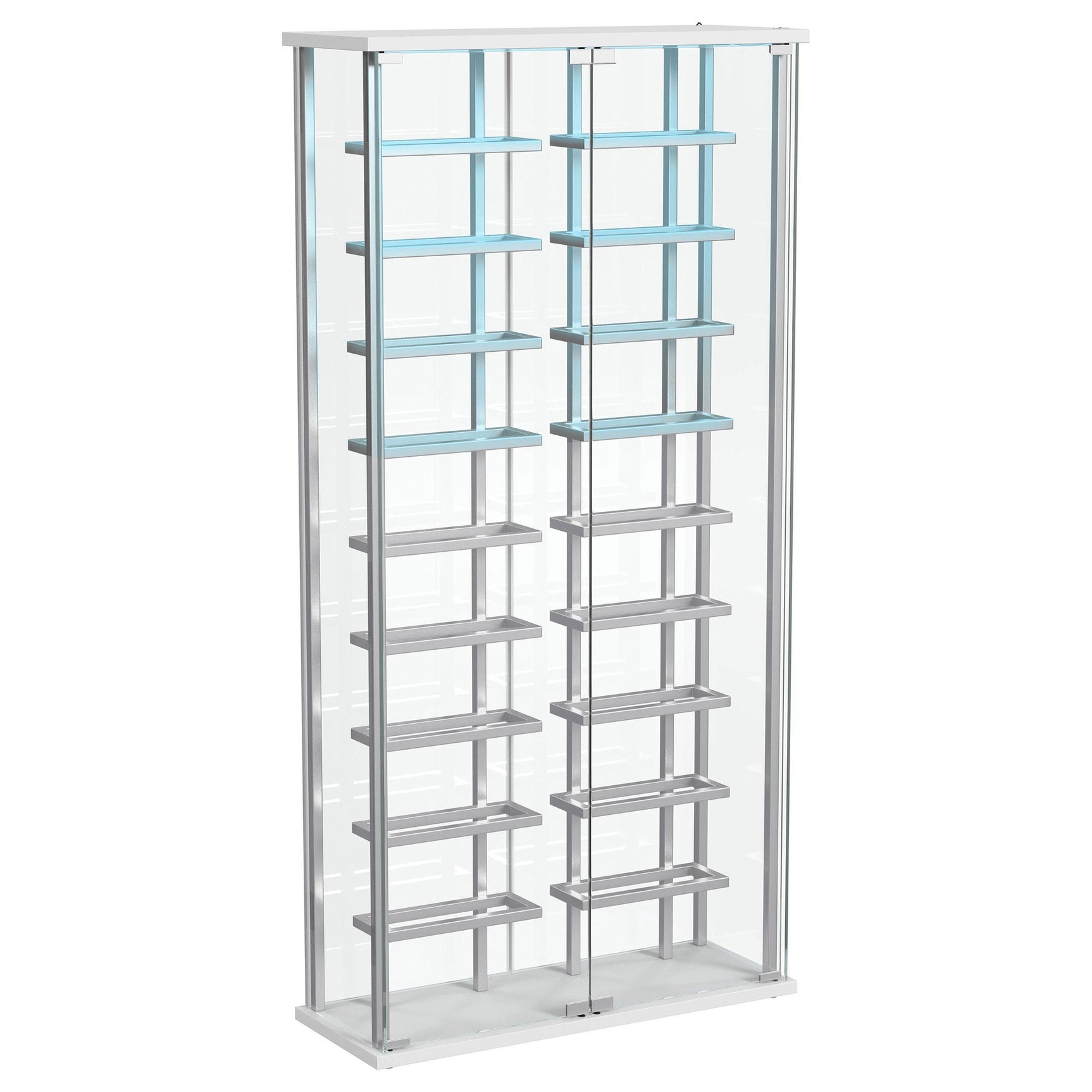 Montara Tempered Glass LED Wine Storage Curio Cabinet Chrome front view