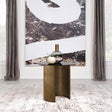 Morena round end table side view showing open metal base