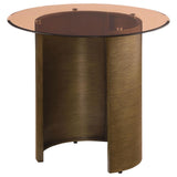 Detail of brushed bronze finish on Morena end table base