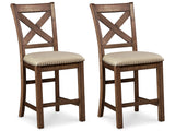 Back view showing nailhead trim on Moriville beige bar stool
