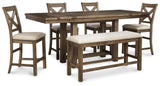 Moriville grayish brown counter height dining table viewed front