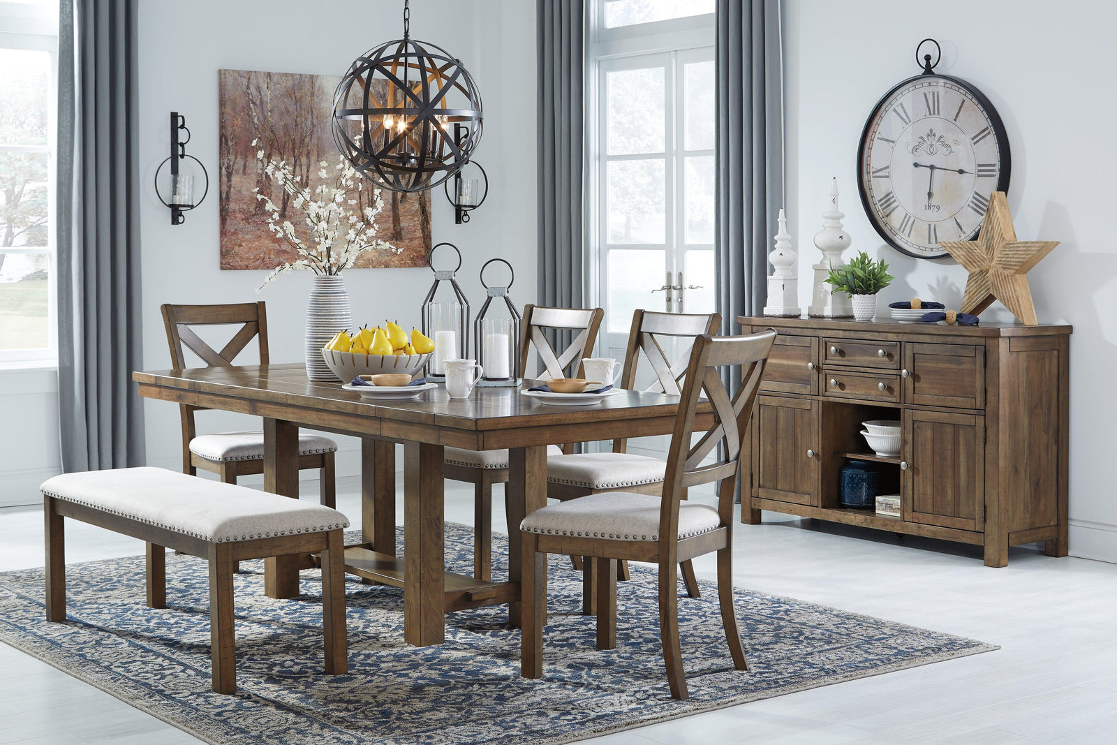 main view of Moriville Grayish Brown Rectangular Dining Room Set dining room furniture