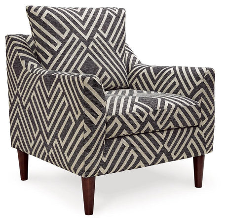 Side angle of Morrilton Next-Gen Nuvella Accent Chair showing geometric fabric