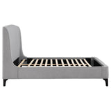Top angle of Mosby King upholstered bed in light grey fabric