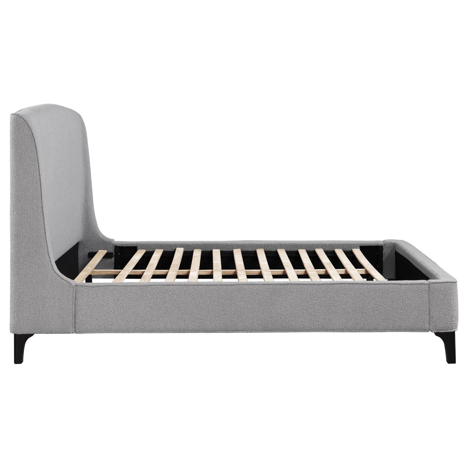 Top angle of Mosby King upholstered bed in light grey fabric