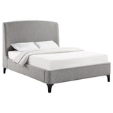 Side view of Mosby Upholstered Eastern King Platform Bed light grey fabric