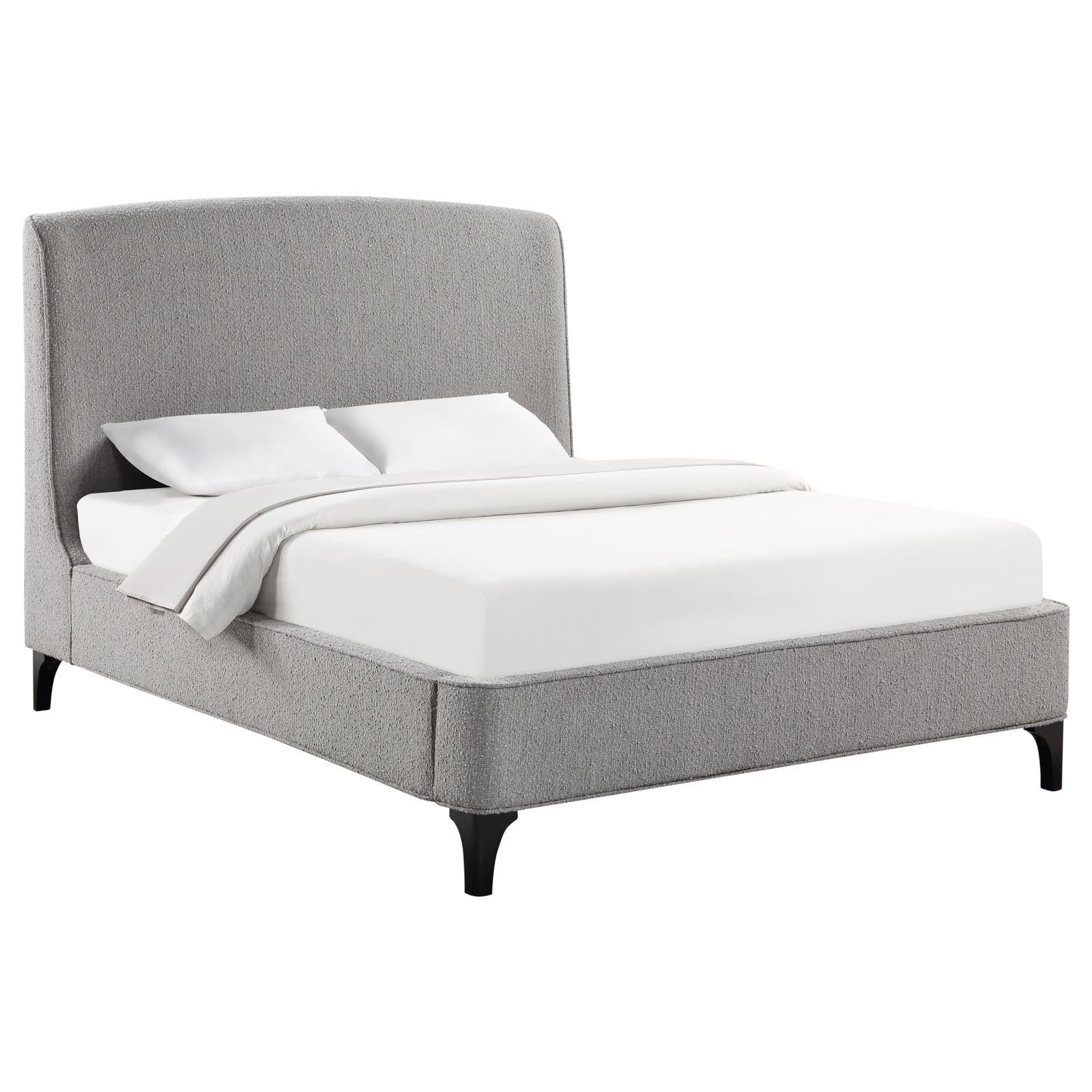 Side view of Mosby Upholstered Eastern King Platform Bed light grey fabric