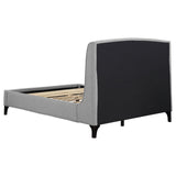 Mosby King platform bed with hardwood frame and fabric upholstery side view