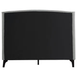 Mosby Upholstered Eastern King bed showing support legs with leveler