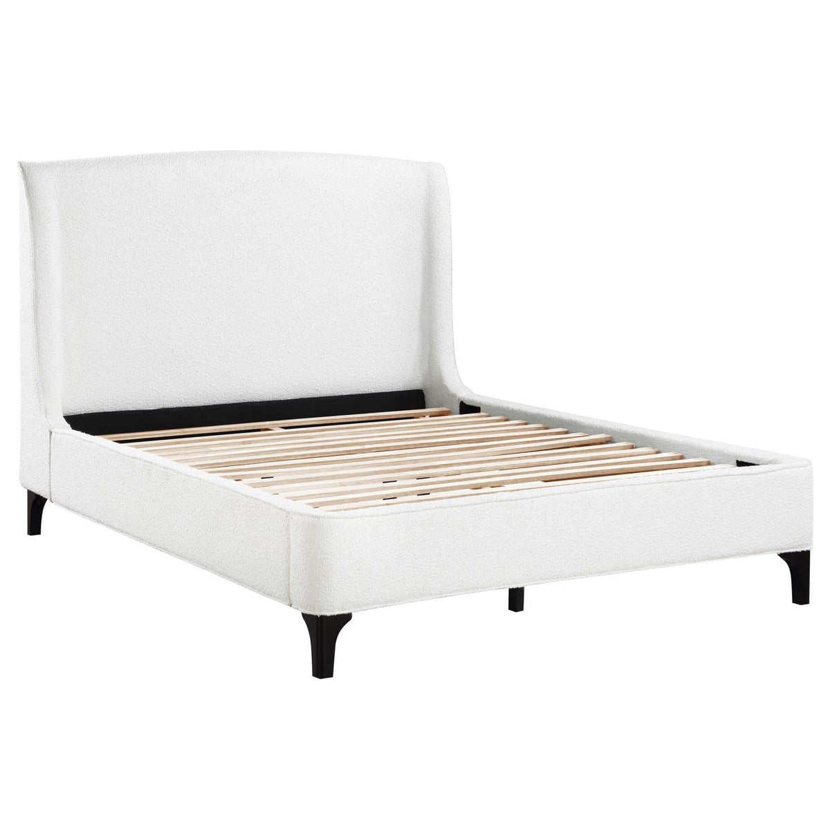 Mosby Eastern King Upholstered Curved Headboard Platform Bed White full view from front