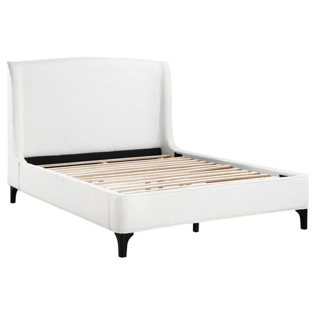 Mosby Eastern King Upholstered Curved Headboard Platform Bed White full view from front