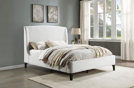Mosby Eastern King Upholstered Curved Headboard Platform Bed White side angle