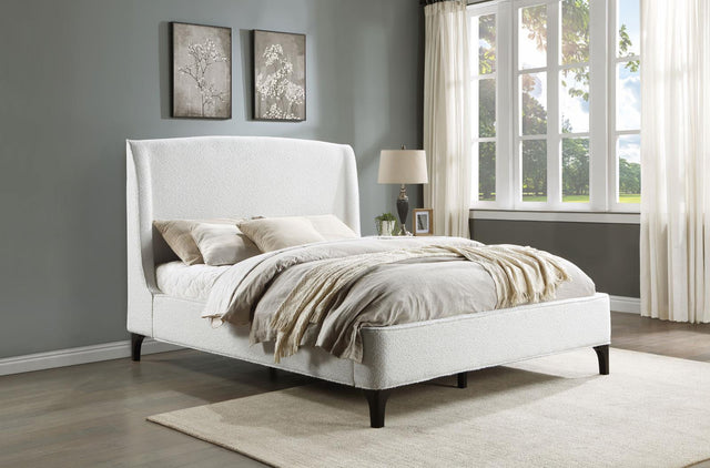 Mosby Eastern King Upholstered Curved Headboard Platform Bed White side angle