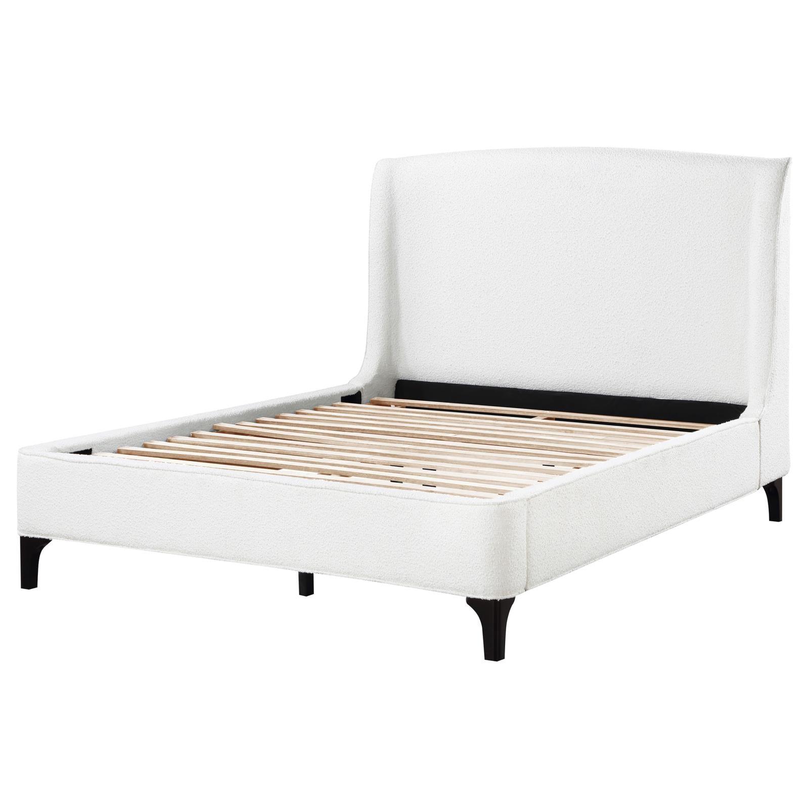 Mosby Queen Upholstered Curved Headboard Platform Bed White angled shot