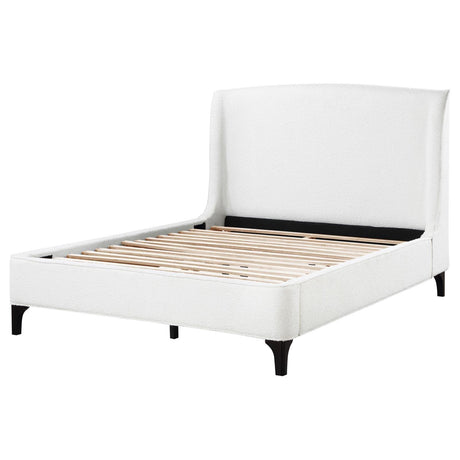 Mosby Queen Upholstered Curved Headboard Platform Bed White angled shot