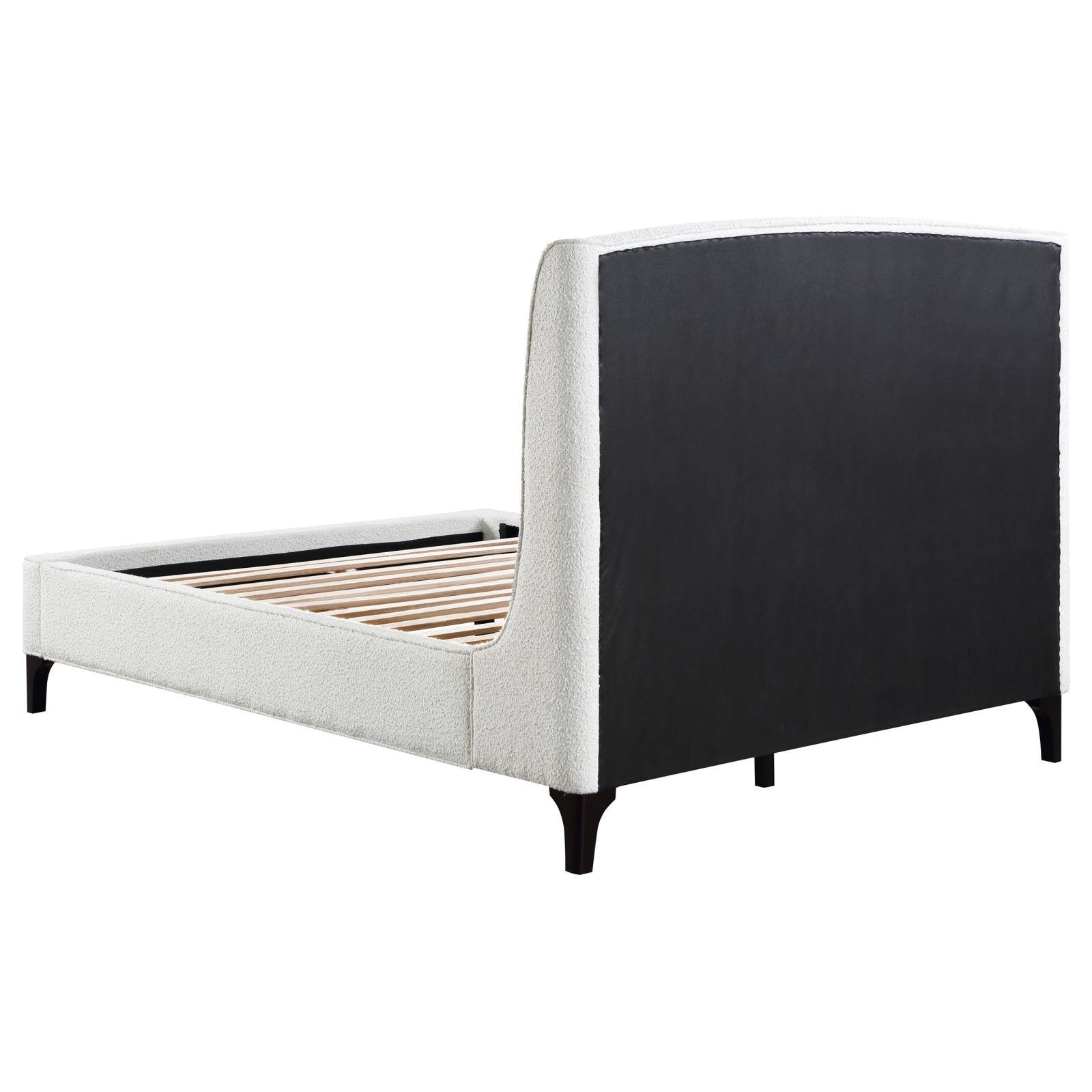 Mosby Queen Upholstered Curved Headboard Platform Bed White headboard curve close-up