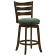 Murphy ladder back swivel bar stool side view showing dark cherry finish and green seat