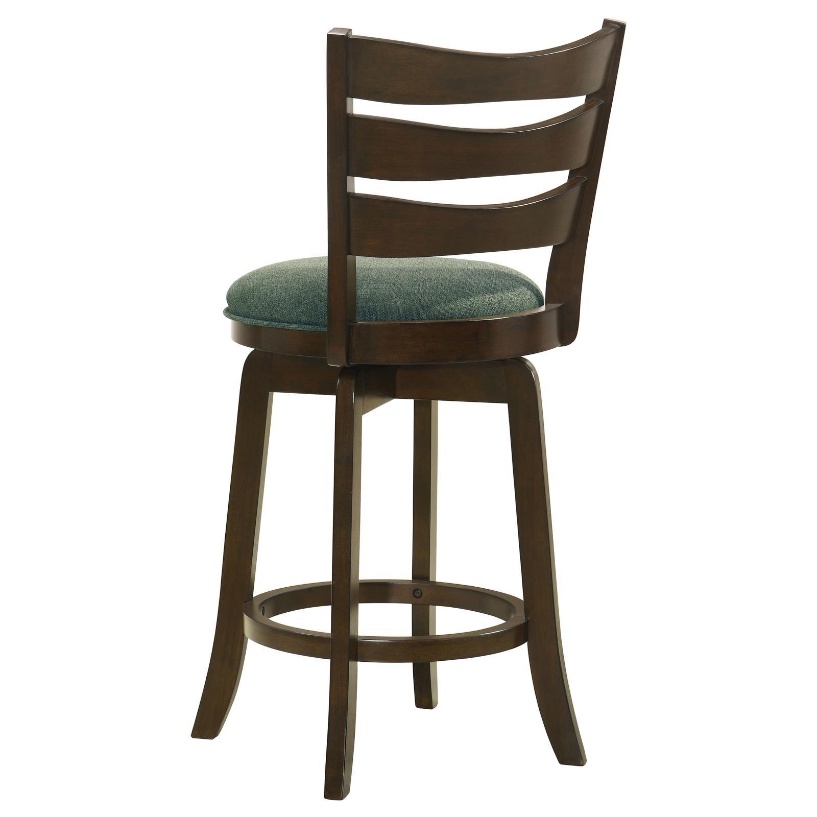 Top view of the padded hunter green seat cushion on Murphy bar stool