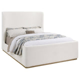 Close-up of Nala bed wingback upholstered headboard in cream fabric