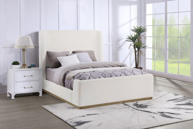 Nala Upholstered Queen Wingback Platform Sleigh Bed Cream front view