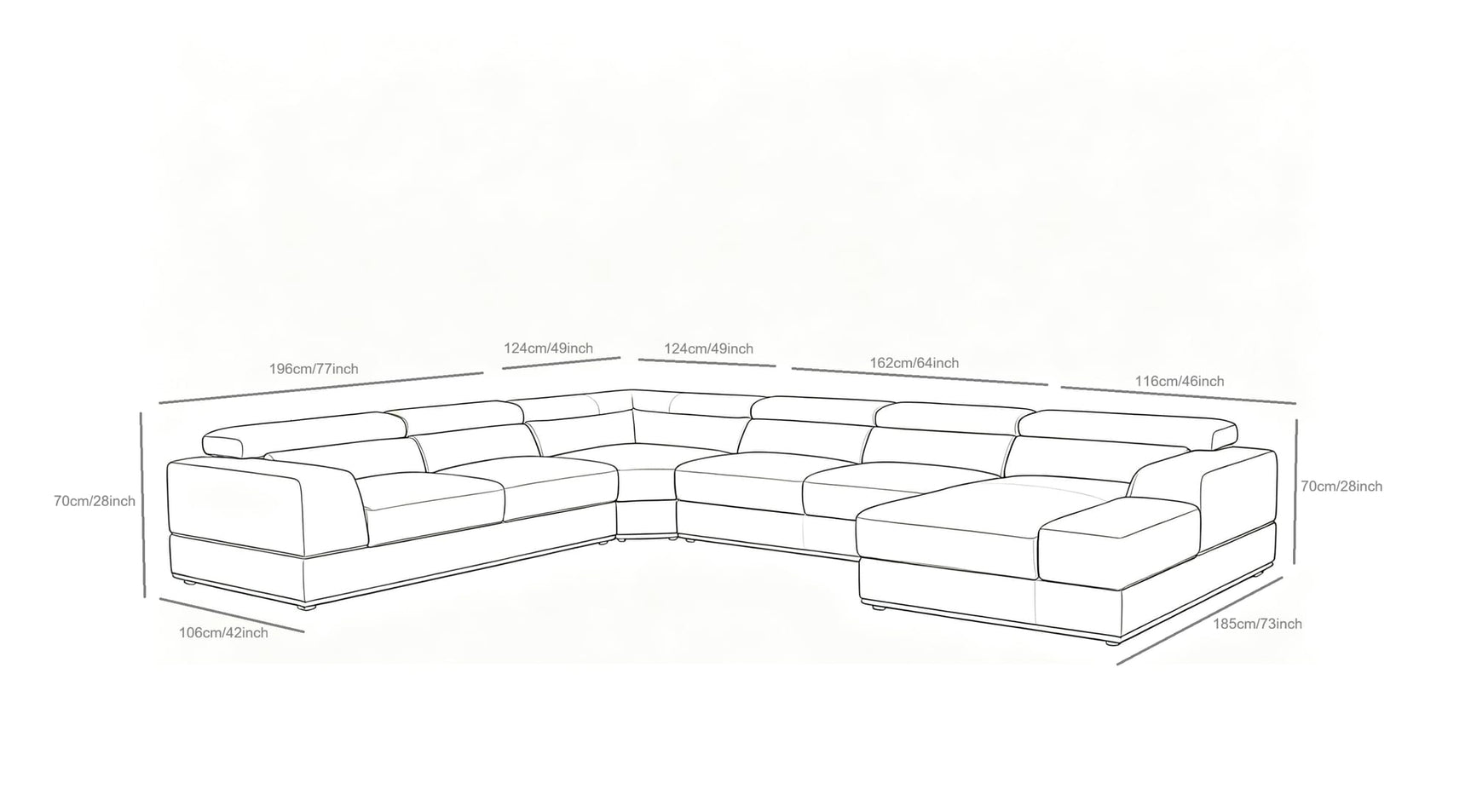 Nella White U-Shaped Italian Leather Match Sectional Sofa 4-Piece Set view 13