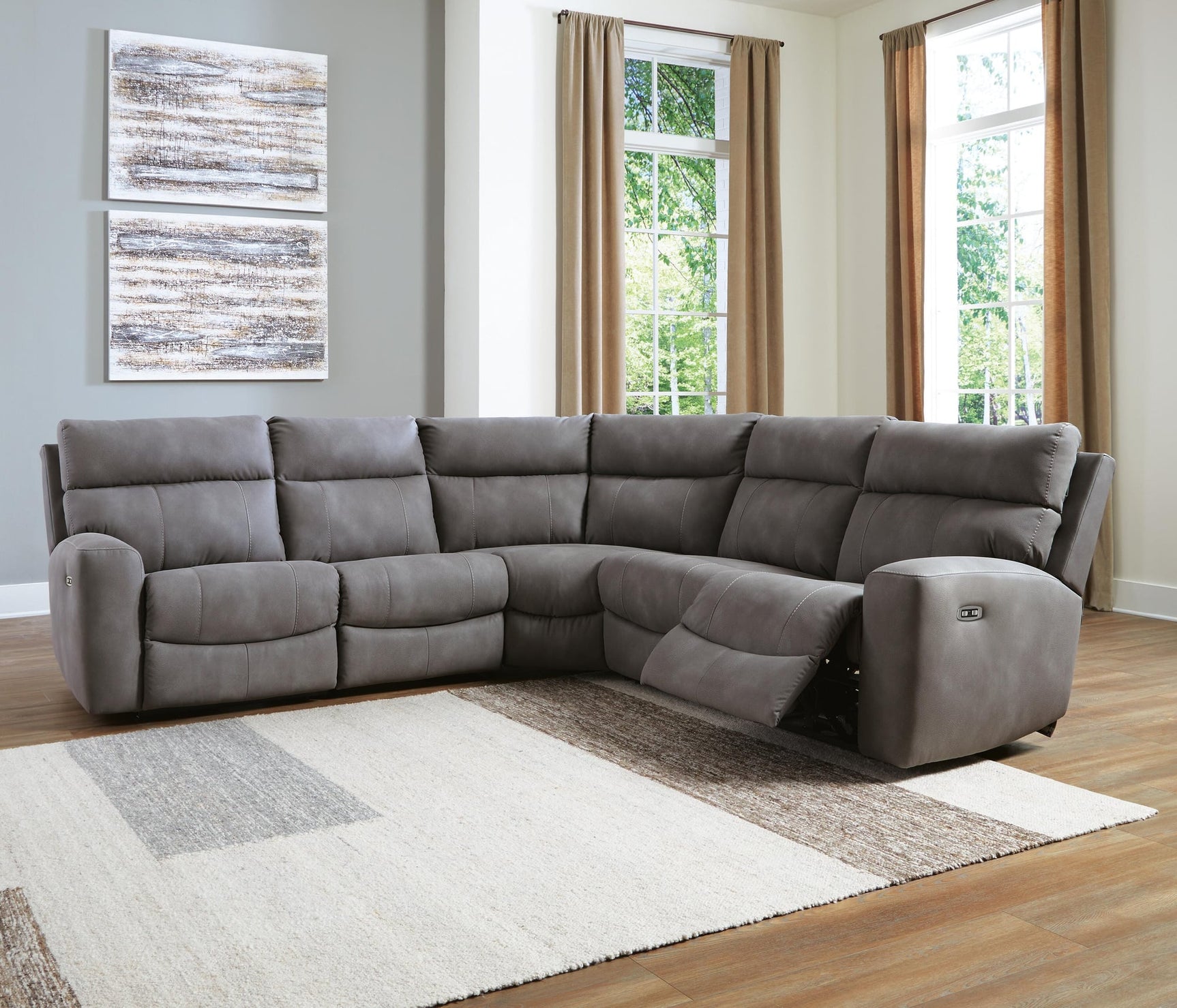 Next-Gen Durapella Slate Microfiber 5-Piece Power Reclining Sectional - image 3