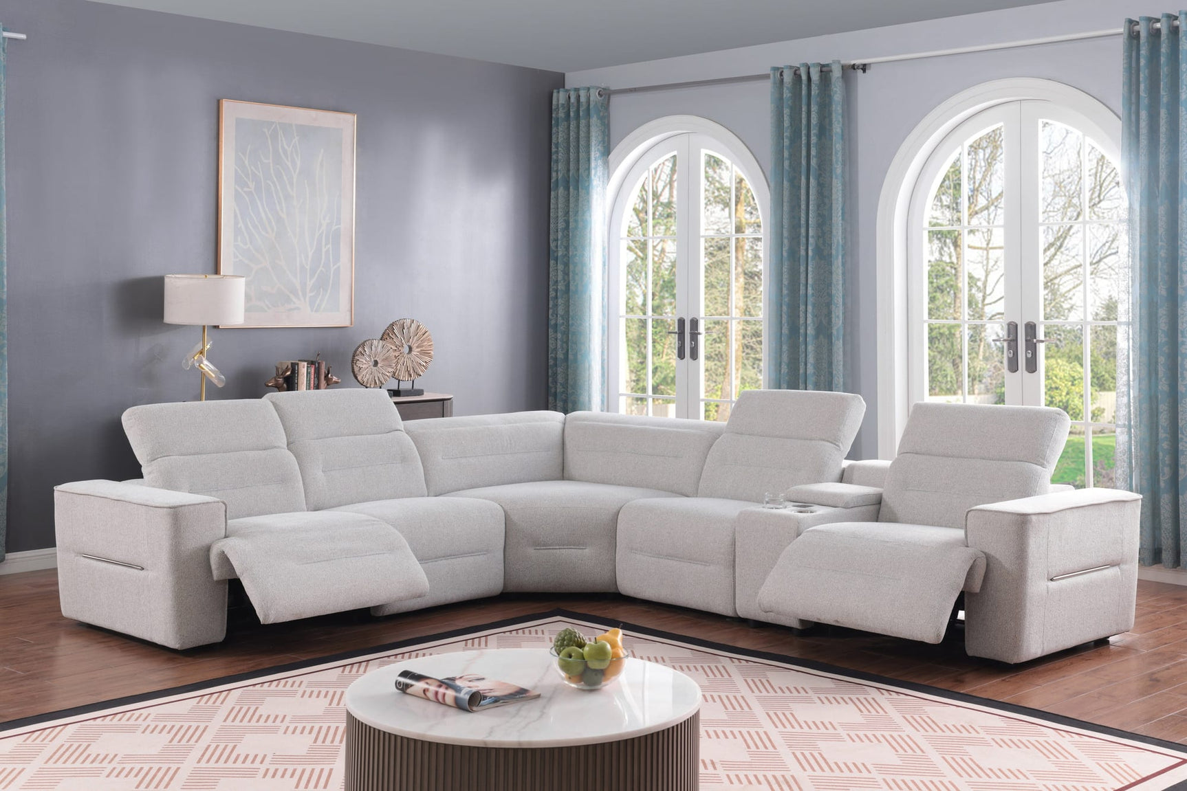 Nexus Light Grey Fabric Power Reclining 6-Piece Sectional view 7