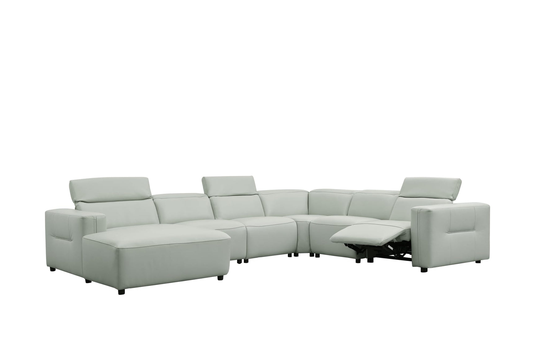 Noel Grey 6-Piece Italian Leather Power Reclining Sectional with Left-Facing Chaise and Right Arm Recliner view 7