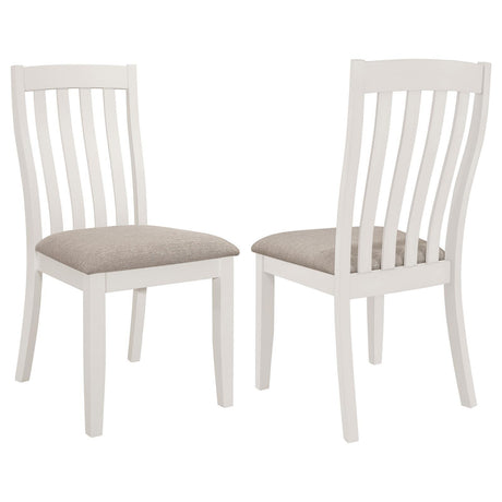 Nogales off white vertical slat back dining side chair front angle
