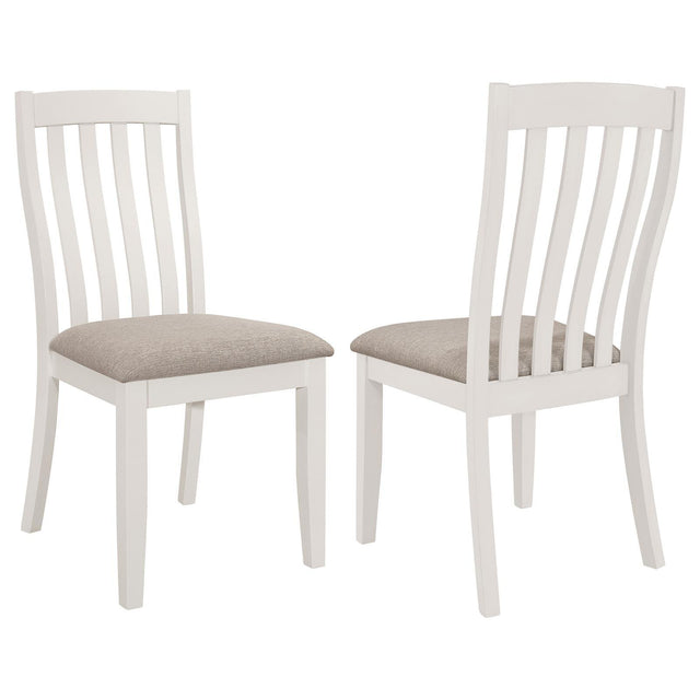 Nogales off white vertical slat back dining side chair front angle