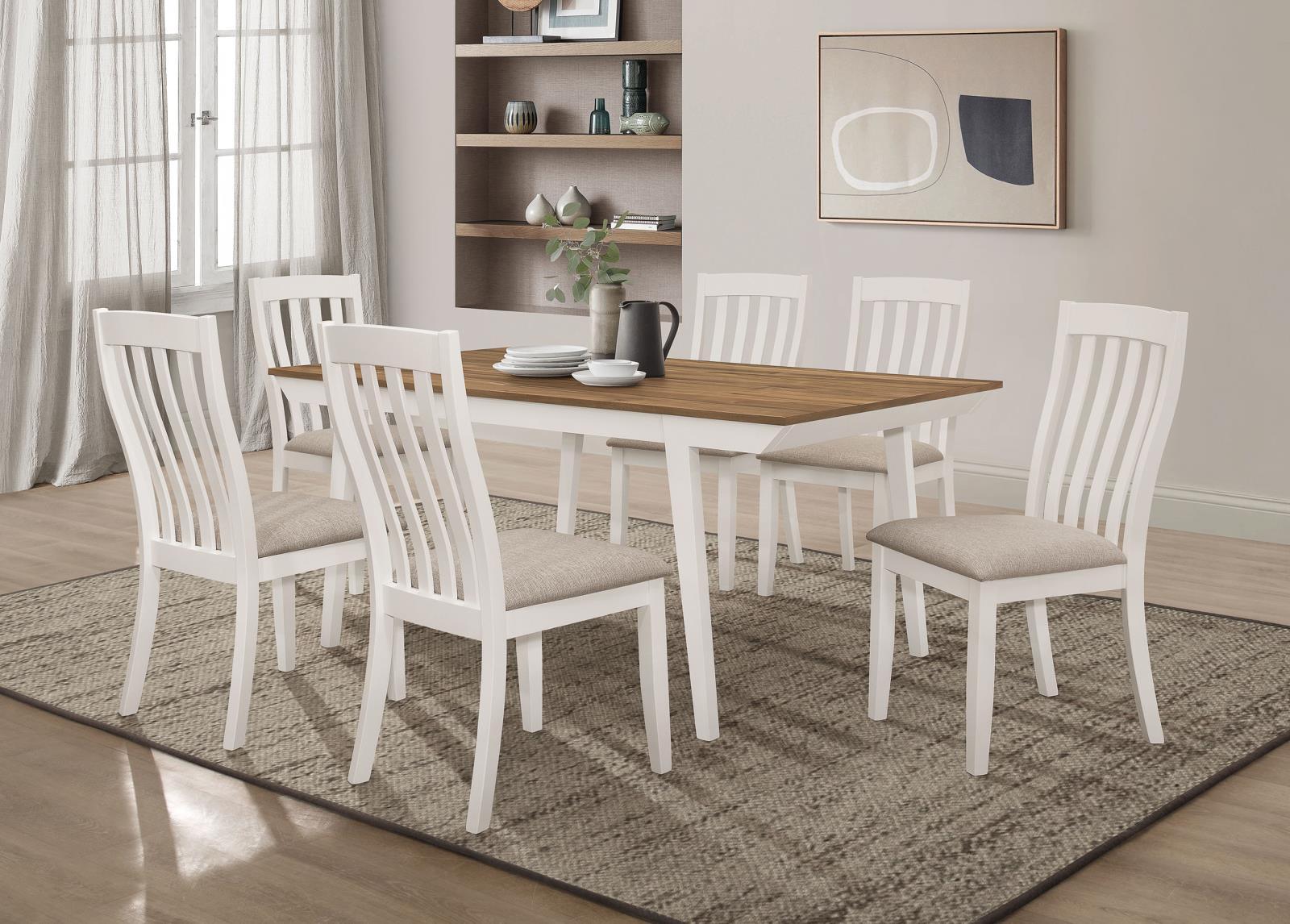 Nogales off white vertical slat back dining side chair full set view