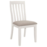 Nogales off white vertical slat back dining side chair angled seat view