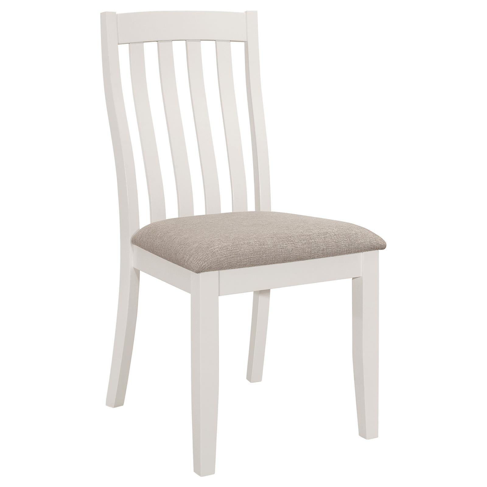 Nogales off white vertical slat back dining side chair angled seat view