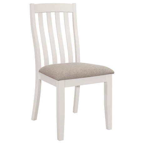 Nogales off white vertical slat back dining side chair angled seat view