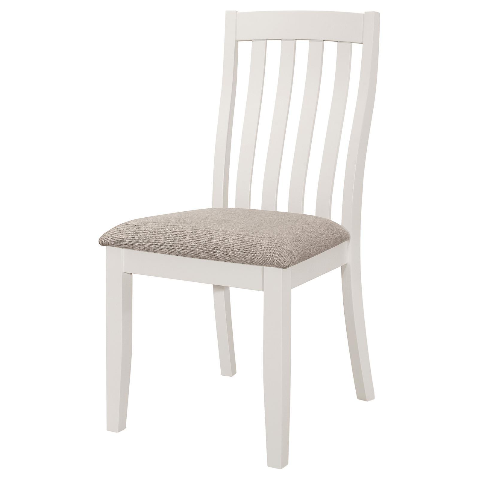 Nogales off white vertical slat back dining side chair padded seat close-up