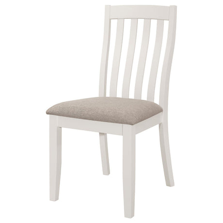 Nogales off white vertical slat back dining side chair padded seat close-up