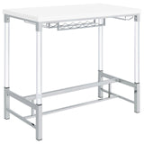 Norcrest pub height bar table with white high gloss top and acrylic legs front angle