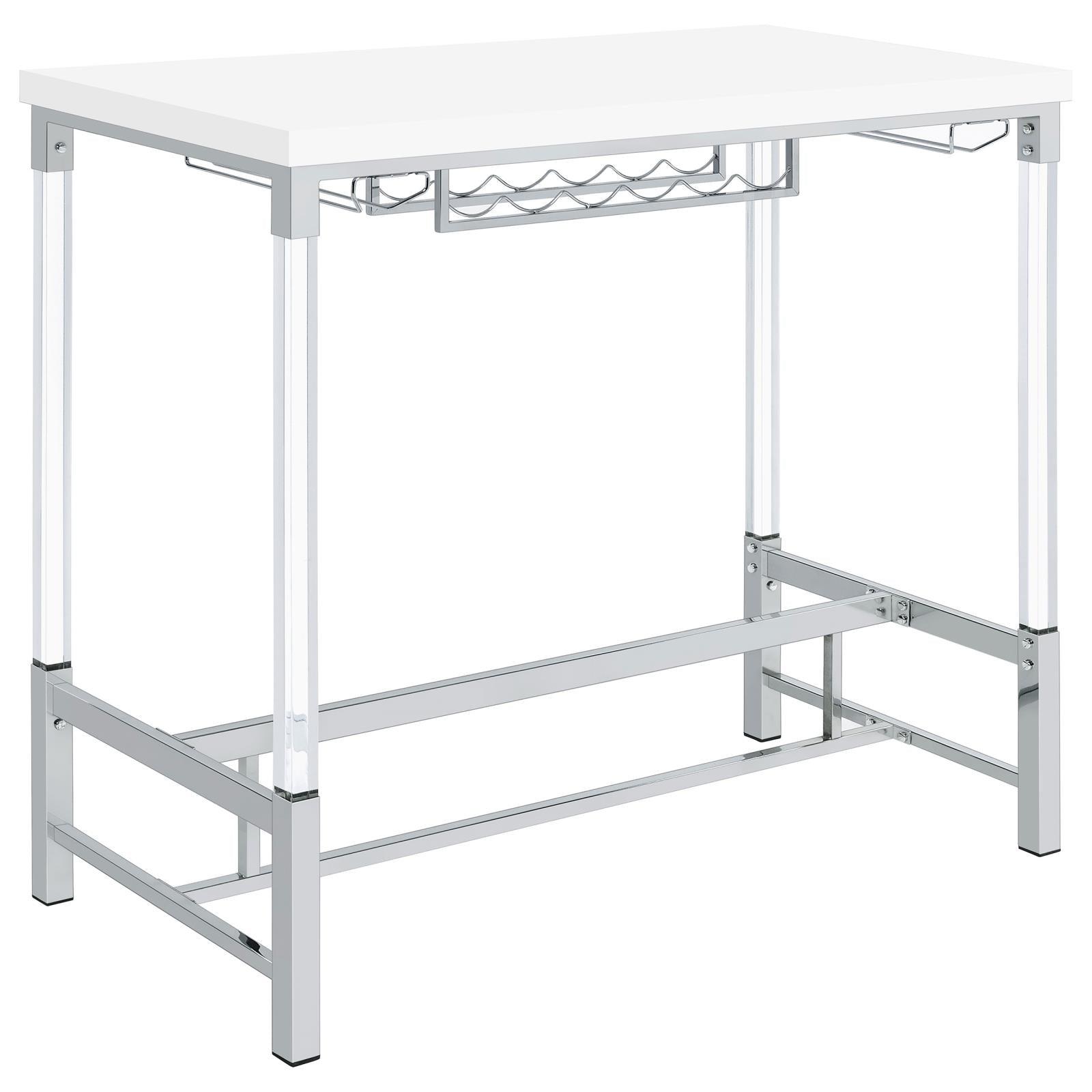 Norcrest pub height bar table with white high gloss top and acrylic legs front angle
