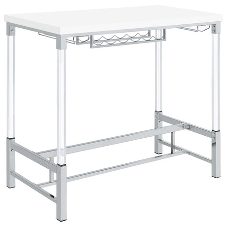 Norcrest pub height bar table with white high gloss top and acrylic legs front angle